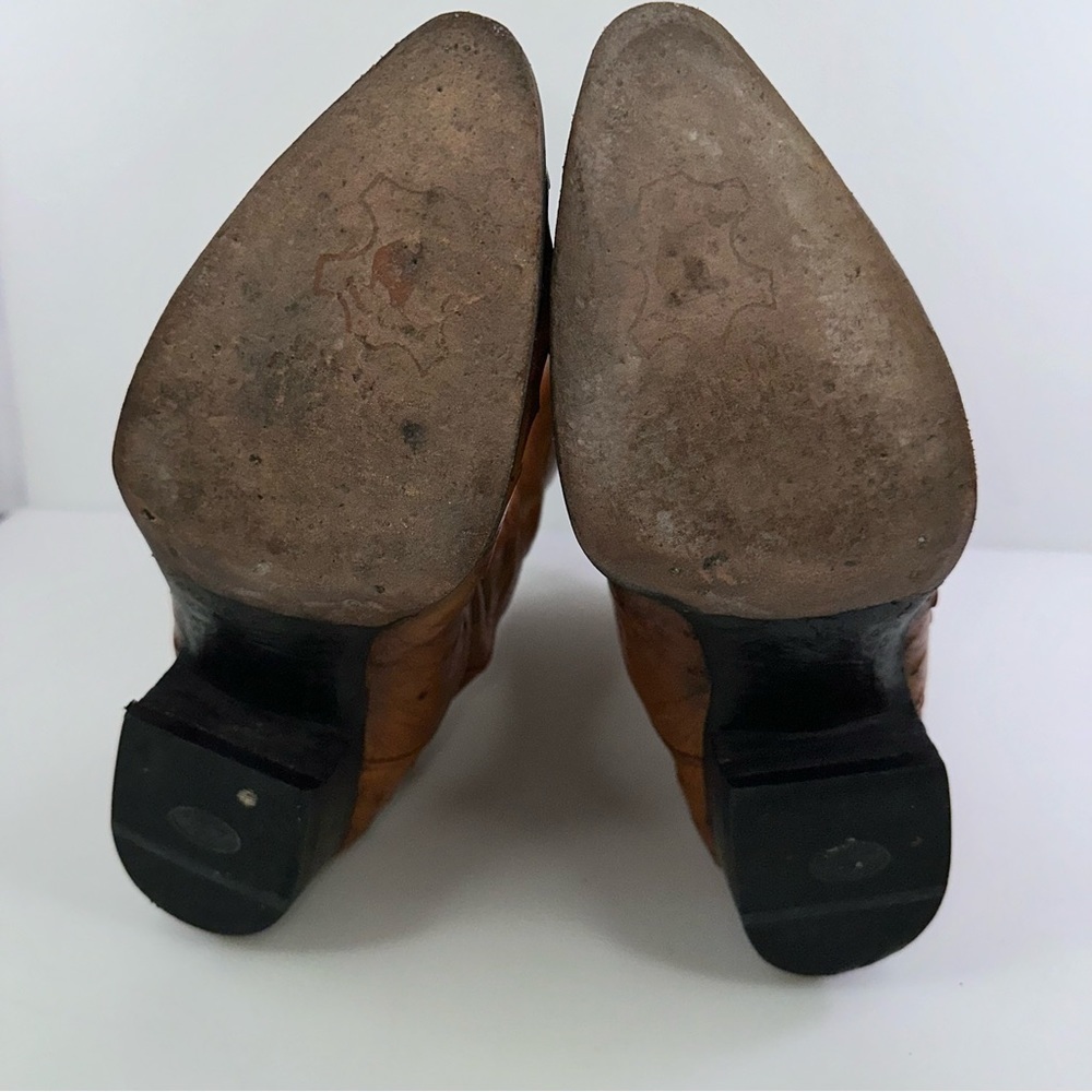 MENS DAVID EDEN TAN COGNAC GENUINE OSTRICH QUILL COWBOY WESTERN BOOTS 10D - Picture 6 of 9